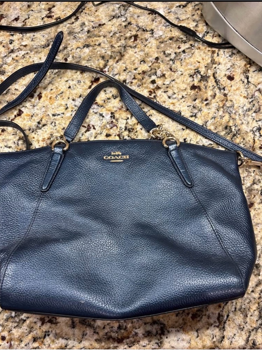 Coach Pebbled Leather Satchel - Navy